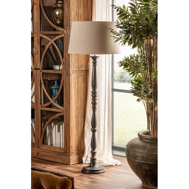Lampadaire de salon en bois de manguier et coton