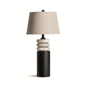 Lampe de table noir et marbre, abat-jour en lin