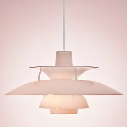 Suspension PH 5 Ø320 Opal rose pâle allumée – vue de face