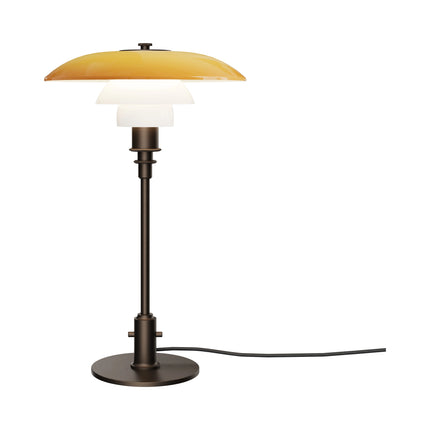 PH 3/2 Centenary Edition, lampe de table en verre soufflé bouche ambré et opalin, laiton bruni — Louis Poulsen