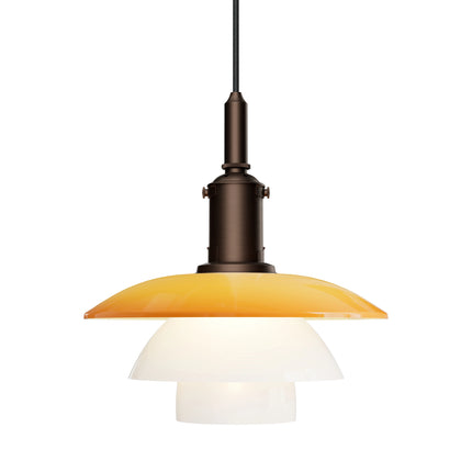 PH 3/3 Centenary Edition, suspension en verre soufflé bouche ambré et opalin, laiton bruni — Louis Poulsen